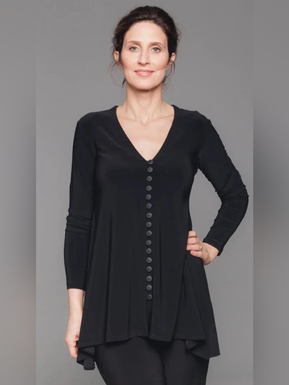 Sympli 2296-3 Duo Diva Top Black Size 14 Stretch Lagenlook Tunic Flowy V-Neck